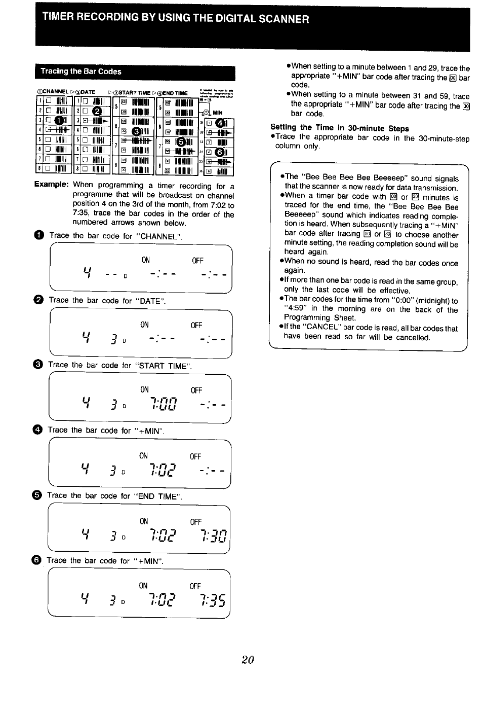 Timer recording by using the digital scanner, Hill, Linil | Lini, Liluli, Iiikiii iihih | Panasonic NV-G45 Series User Manual | Page 20 / 32