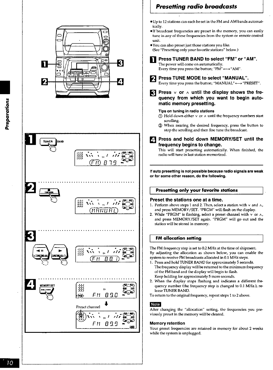 Preset the stations one at a time, Presetting radio broadcasts, R n b | R-t1 | Panasonic SC-AK90 User Manual | Page 10 / 40