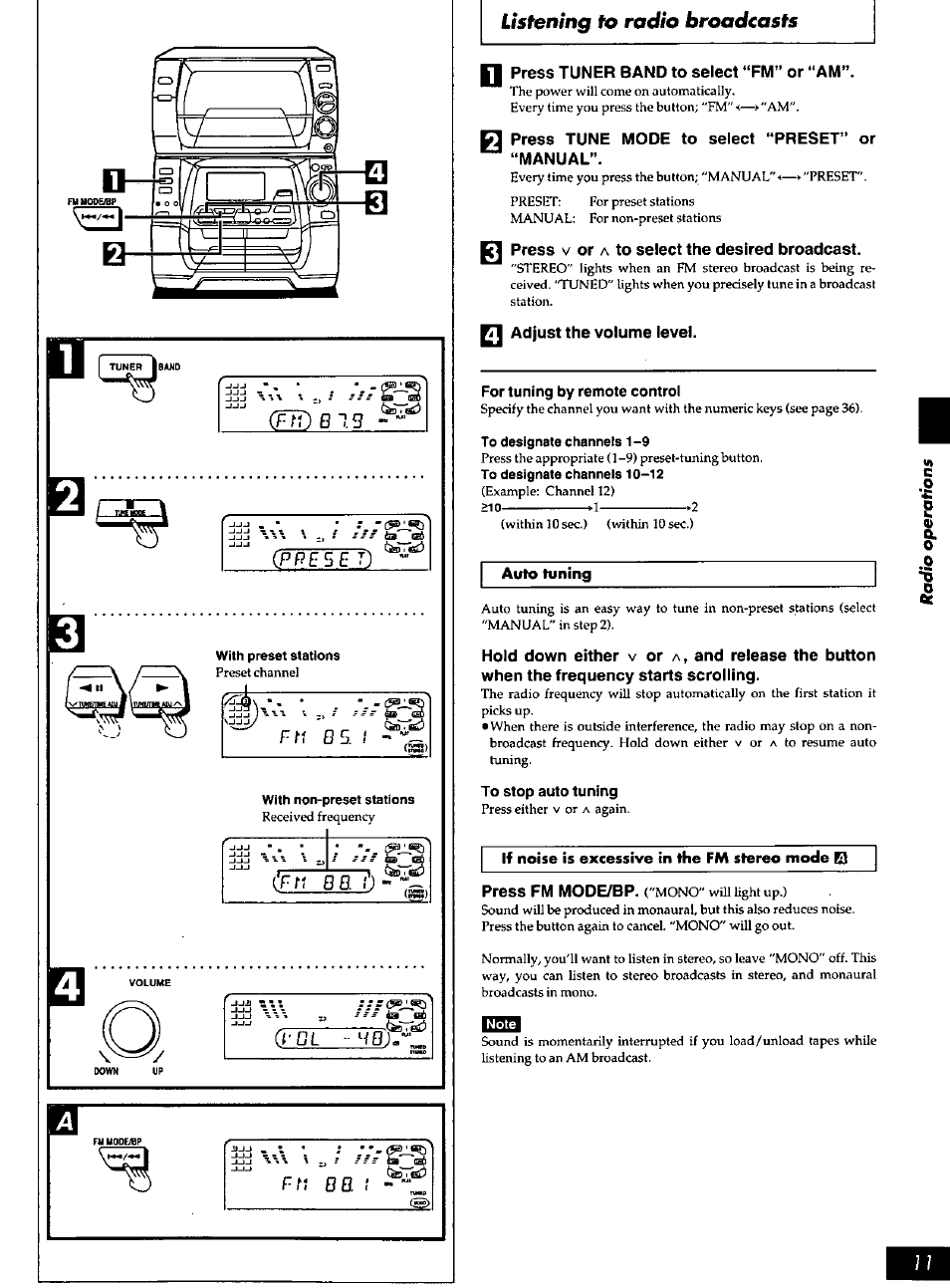 Listening to radio broadcasts | Panasonic SC-AK90 User Manual | Page 11 / 40