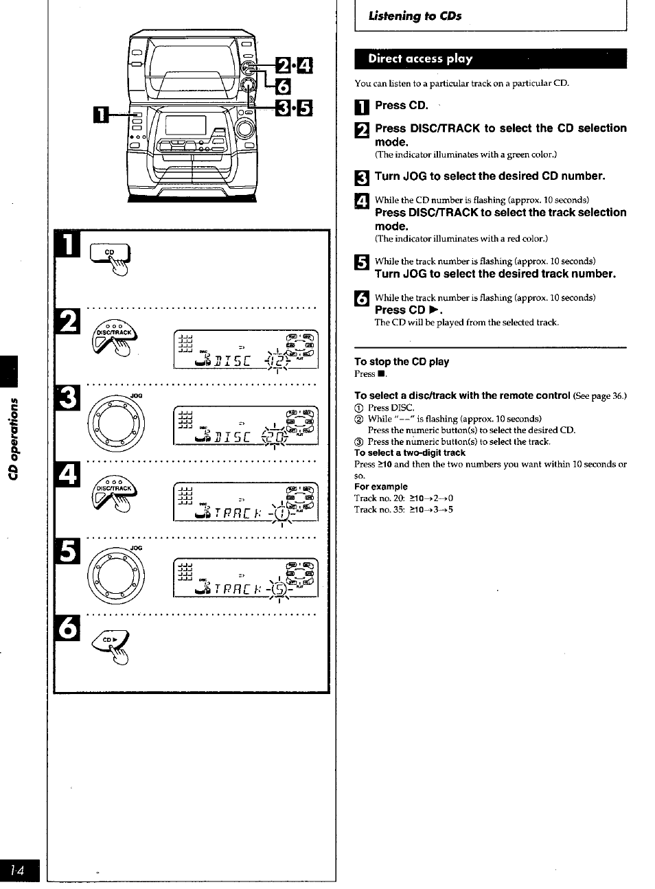 Press cd, Turn jog to select the desired cd number | Panasonic SC-AK90 User Manual | Page 14 / 40