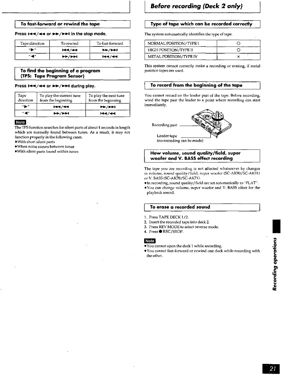 Before recording foeck 2 only) | Panasonic SC-AK90 User Manual | Page 21 / 40