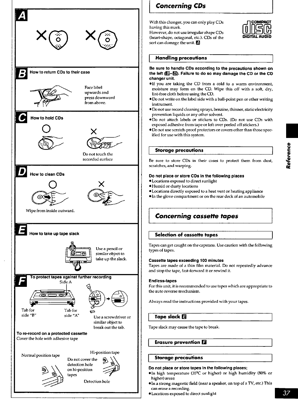 Concerning cds, Concerning cassette tapes | Panasonic SC-AK90 User Manual | Page 37 / 40