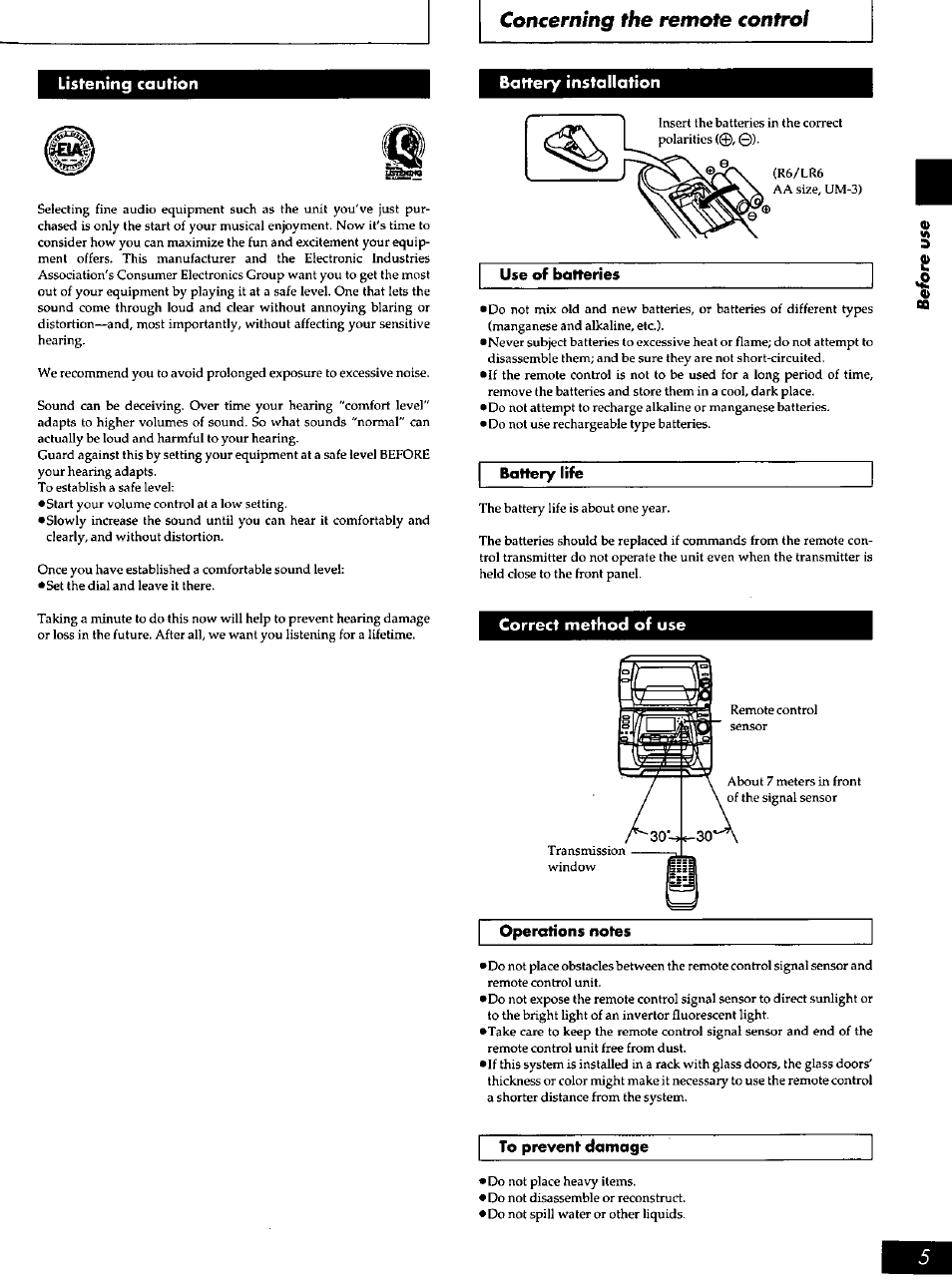Concerning the remote control | Panasonic SC-AK90 User Manual | Page 5 / 40