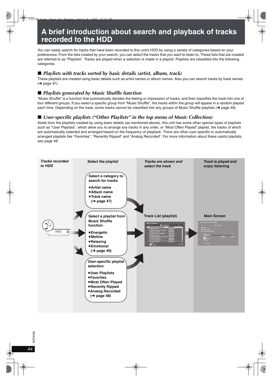 Playlists generated by music shuffle function, Volume | Panasonic SCPTX7 User Manual | Page 44 / 112