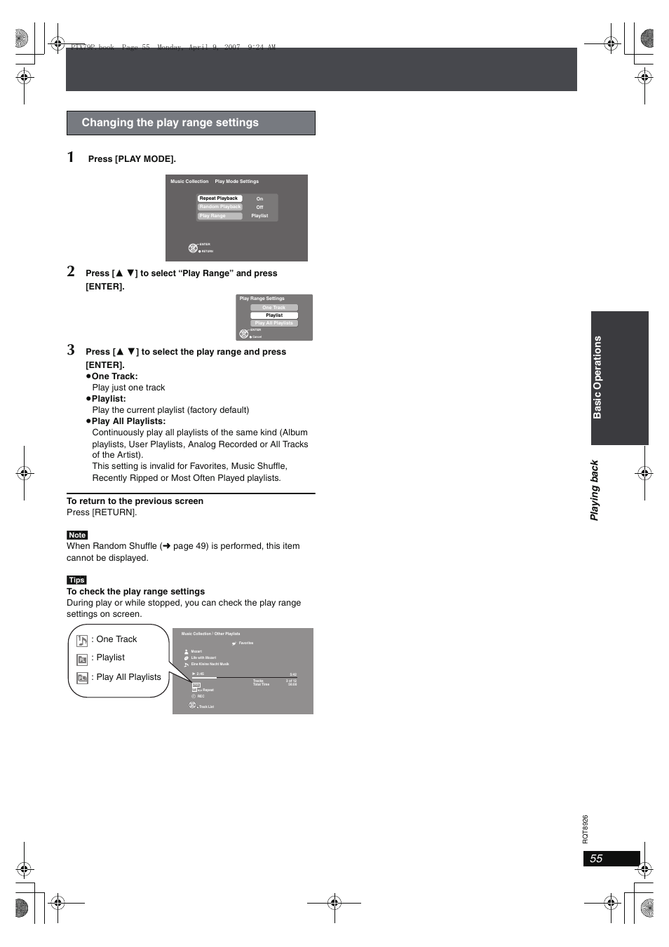 Changing the play range settings | Panasonic SCPTX7 User Manual | Page 55 / 112