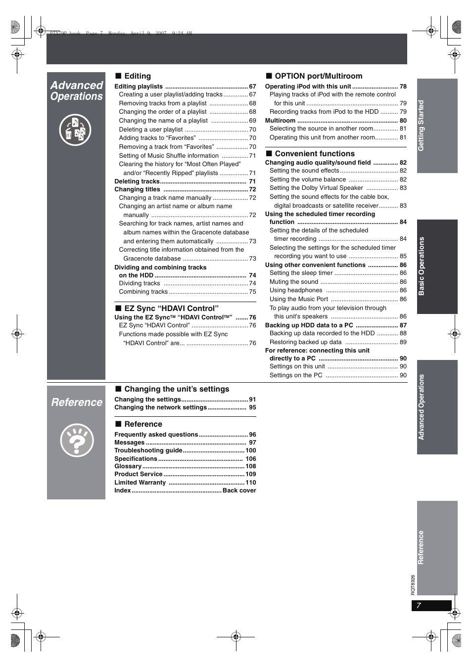 Reference advanced operations | Panasonic SCPTX7 User Manual | Page 7 / 112