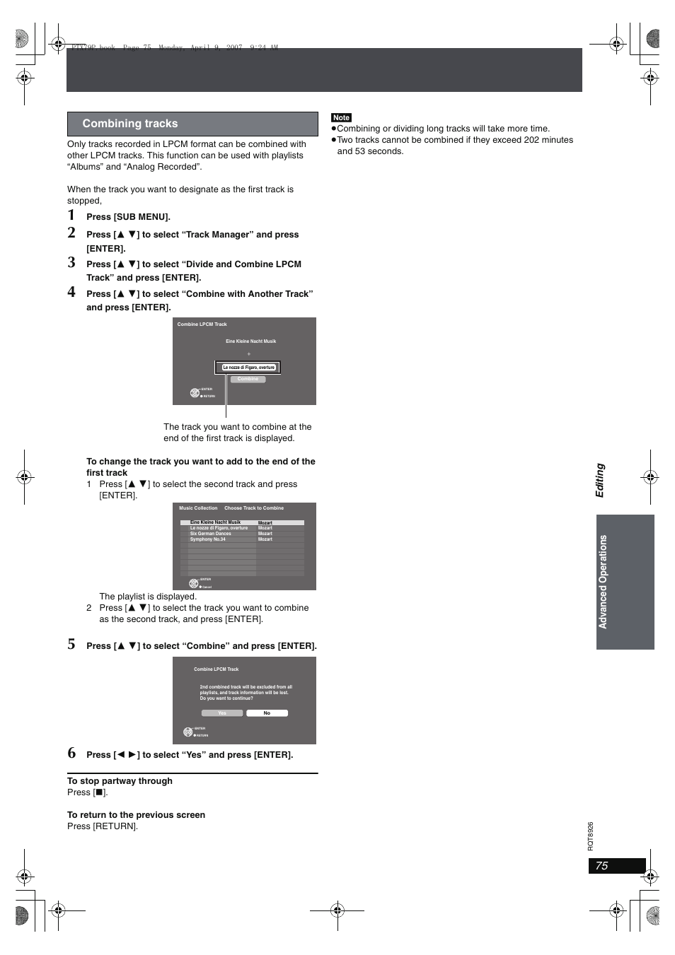 Combining tracks | Panasonic SCPTX7 User Manual | Page 75 / 112