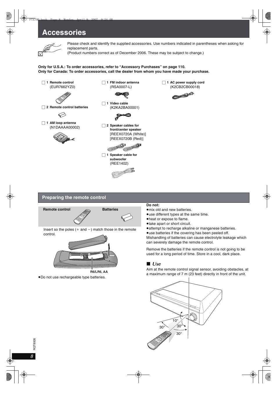 Accessories | Panasonic SCPTX7 User Manual | Page 8 / 112