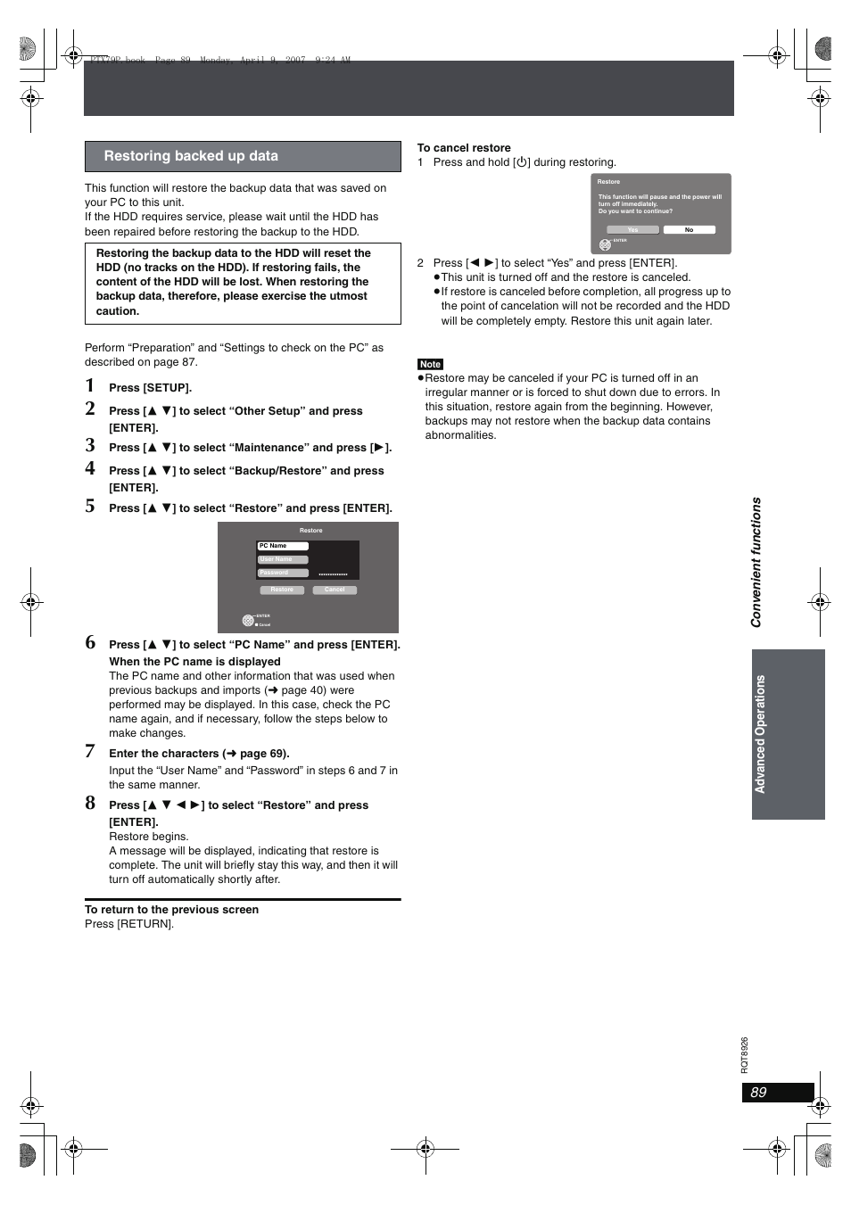 Panasonic SCPTX7 User Manual | Page 89 / 112