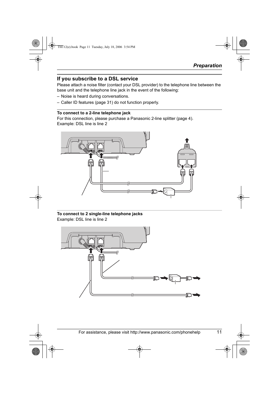 Preparation, If you subscribe to a dsl service | Panasonic KX-TH112 User Manual | Page 11 / 92