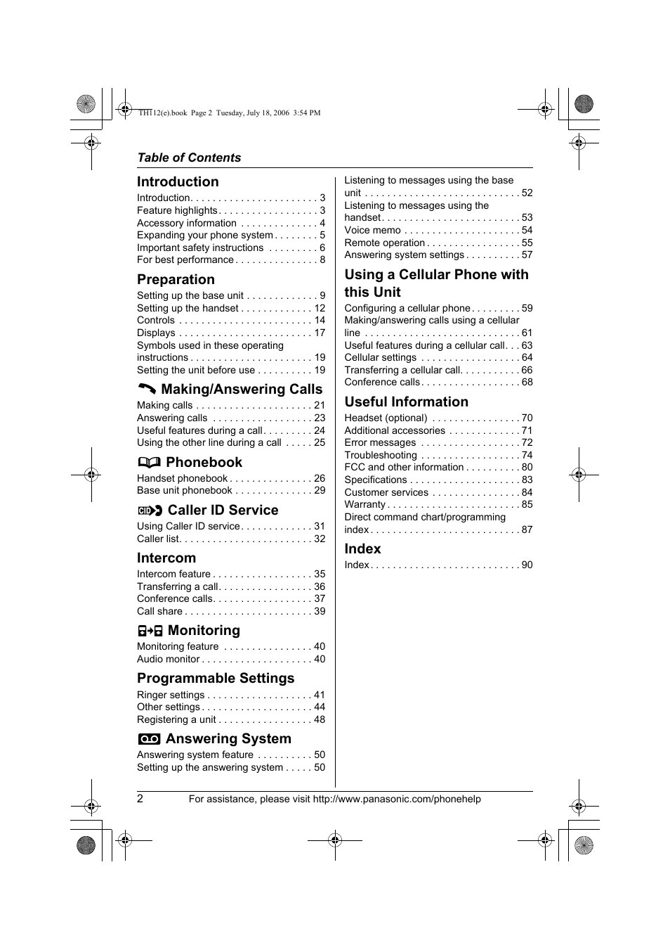 Panasonic KX-TH112 User Manual | Page 2 / 92