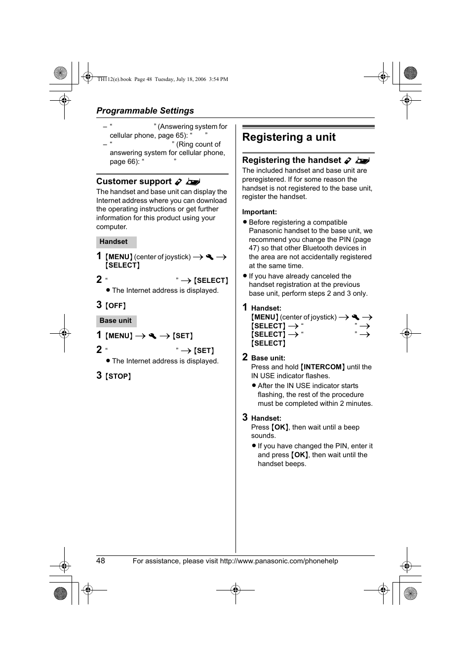 Registering a unit | Panasonic KX-TH112 User Manual | Page 48 / 92