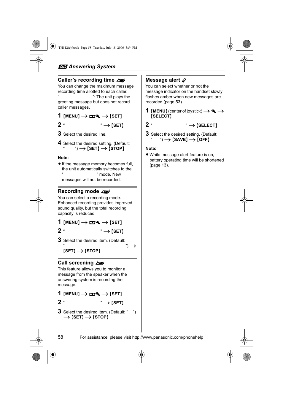 Panasonic KX-TH112 User Manual | Page 58 / 92