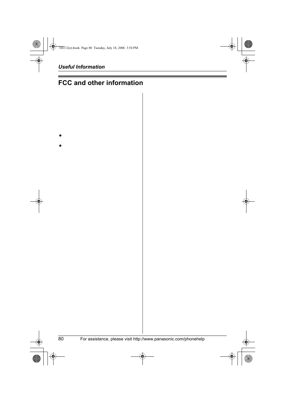 Fcc and other information | Panasonic KX-TH112 User Manual | Page 80 / 92