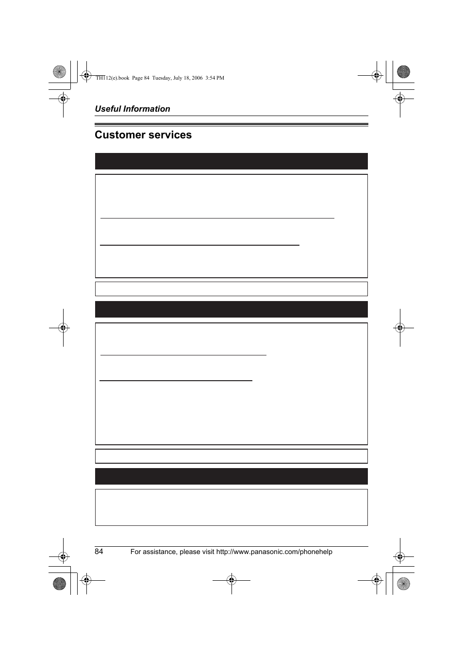 Customer services, Customer services directory, Accessory purchases service in puerto rico | Panasonic KX-TH112 User Manual | Page 84 / 92