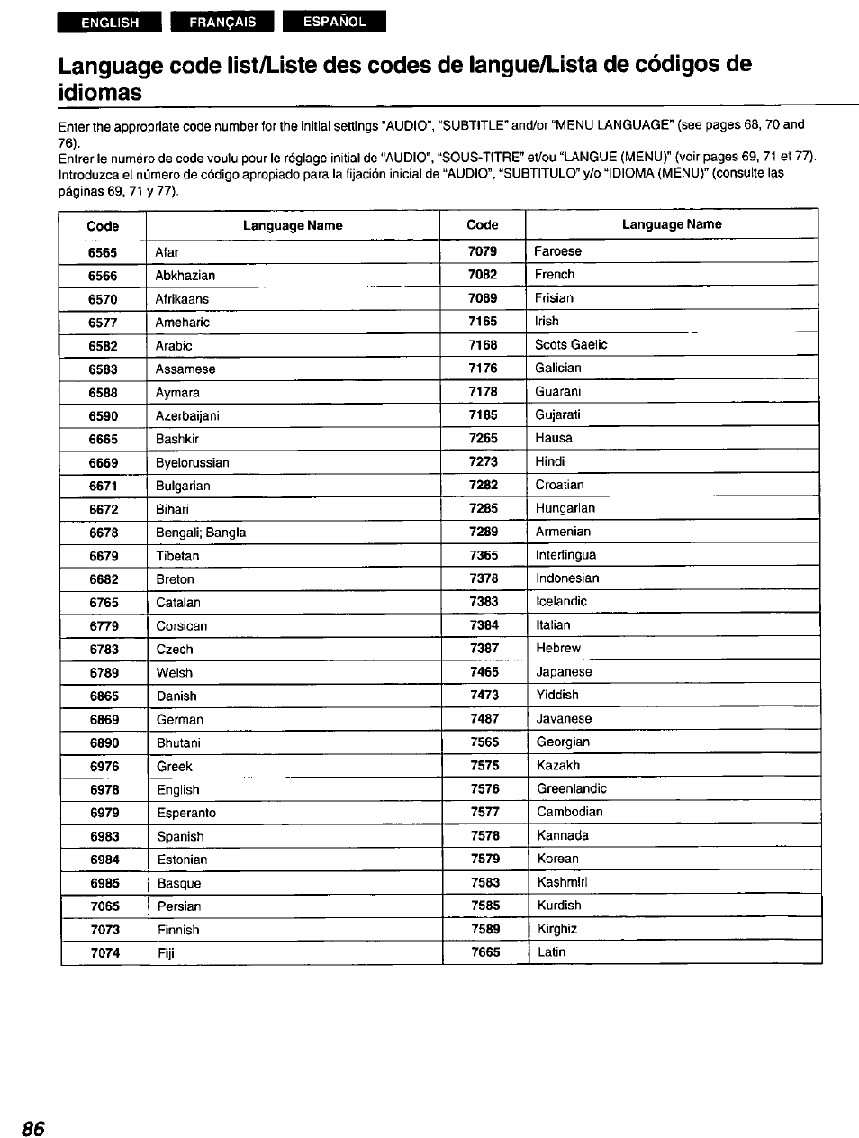 Panasonic DVD-A100 u CA User Manual | Page 86 / 92