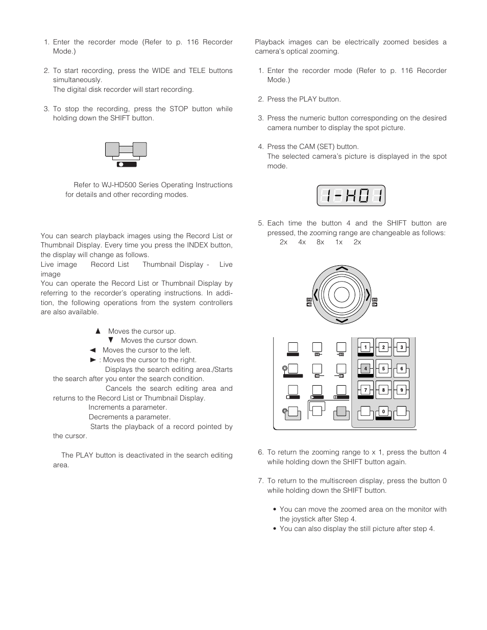 Manual recording, Search playback, Electronic zooming (el-zoom) | Panasonic WJ-SX 150 User Manual | Page 114 / 148