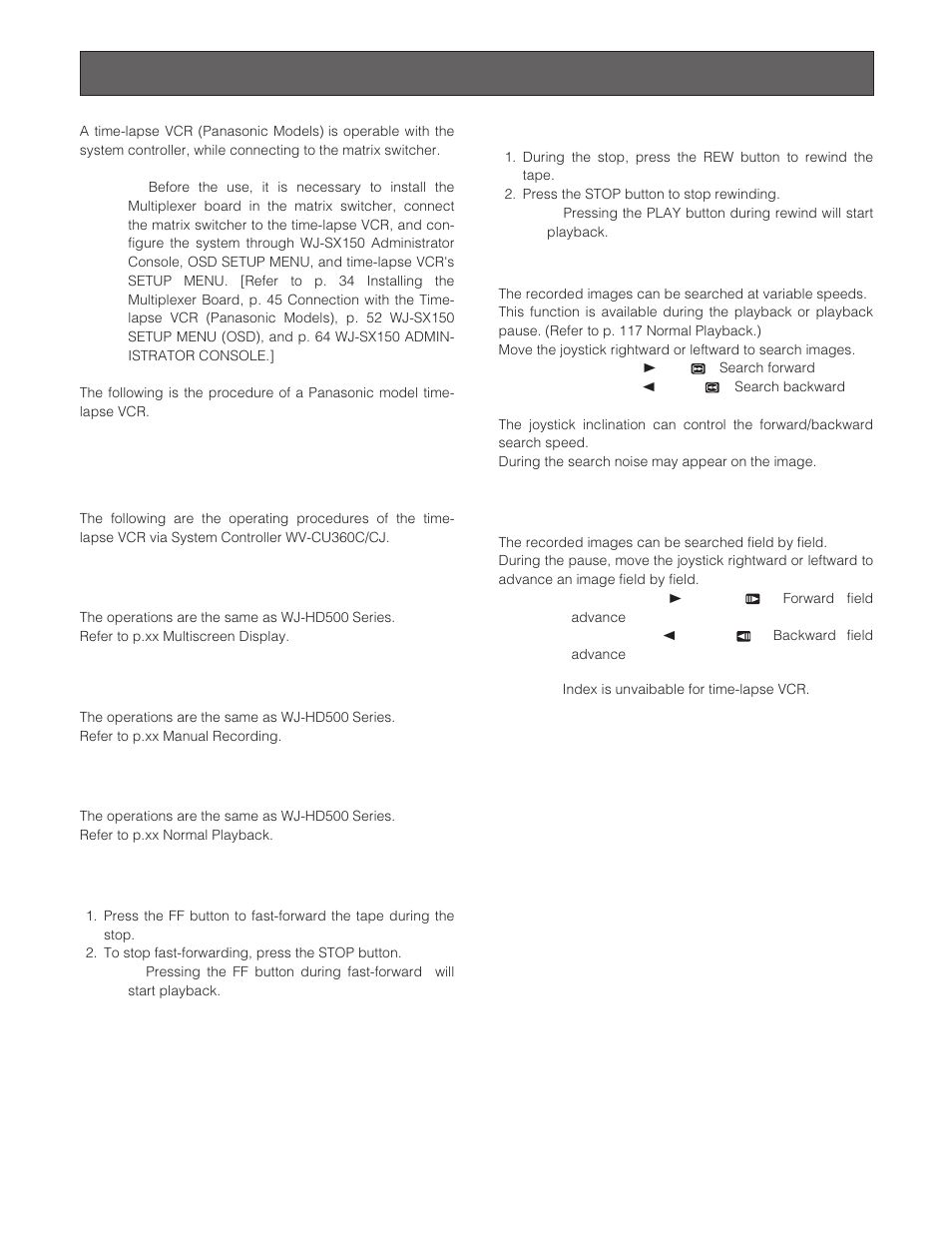 Controlling the time-lapse vcr | Panasonic WJ-SX 150 User Manual | Page 118 / 148