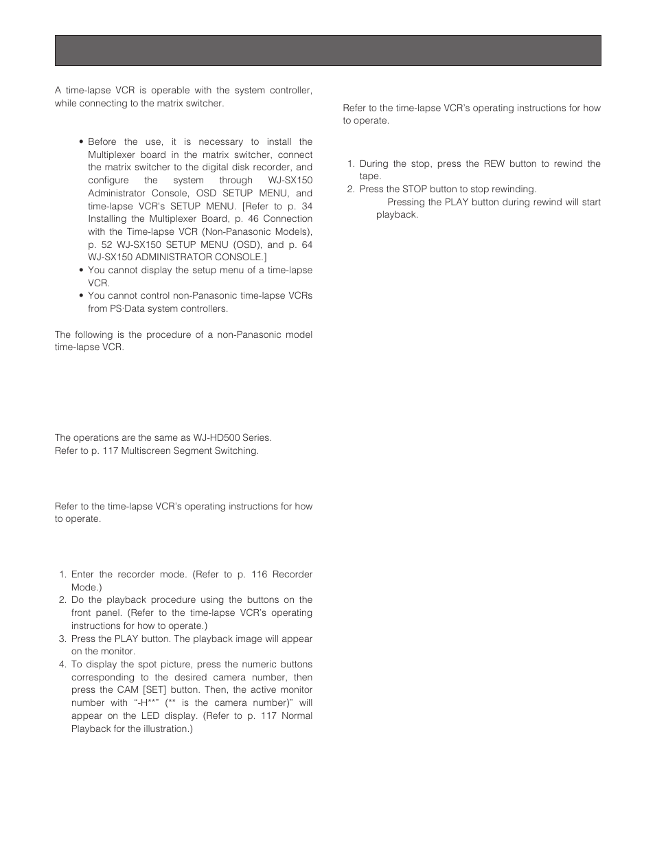 Controlling the time-lapse vcr | Panasonic WJ-SX 150 User Manual | Page 119 / 148