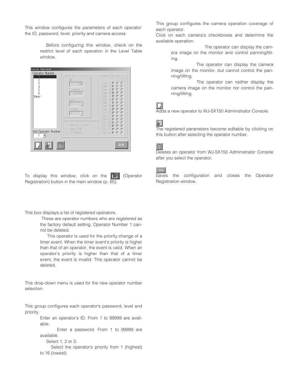 Operator registration | Panasonic WJ-SX 150 User Manual | Page 73 / 148