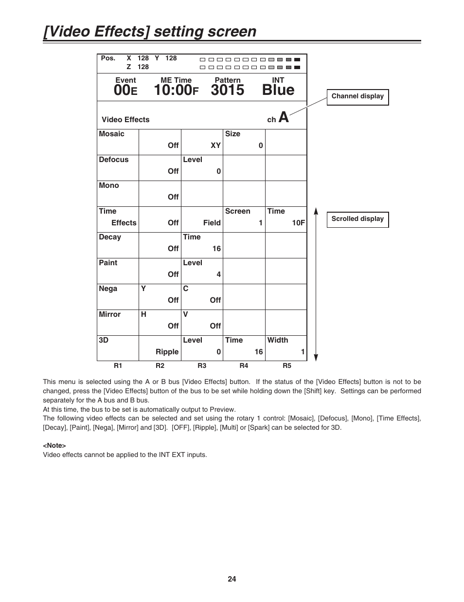 Video effects] setting screen, 3015 blue | Panasonic AG-MX70 User Manual | Page 24 / 102