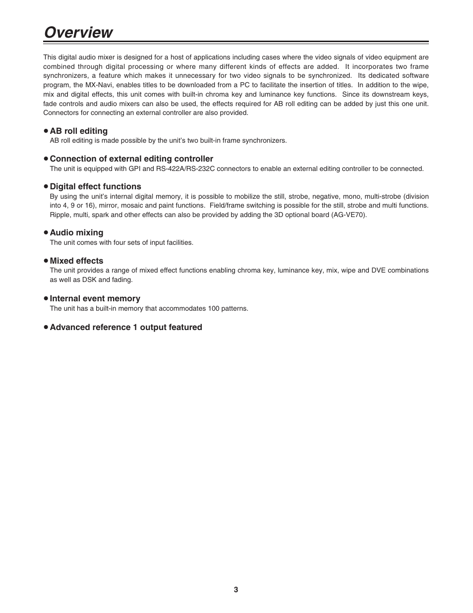 Overview | Panasonic AG-MX70 User Manual | Page 3 / 102