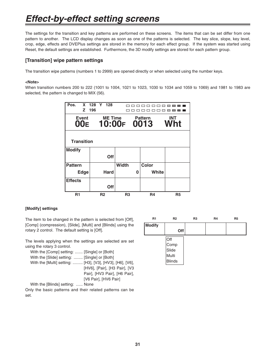 Effect-by-effect setting screens, 0013 wht | Panasonic AG-MX70 User Manual | Page 31 / 102