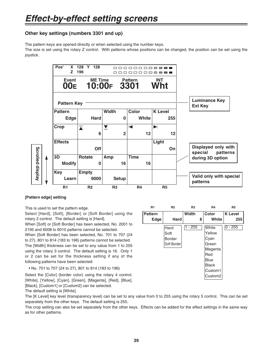 Effect-by-effect setting screens, 3301 wht | Panasonic AG-MX70 User Manual | Page 39 / 102