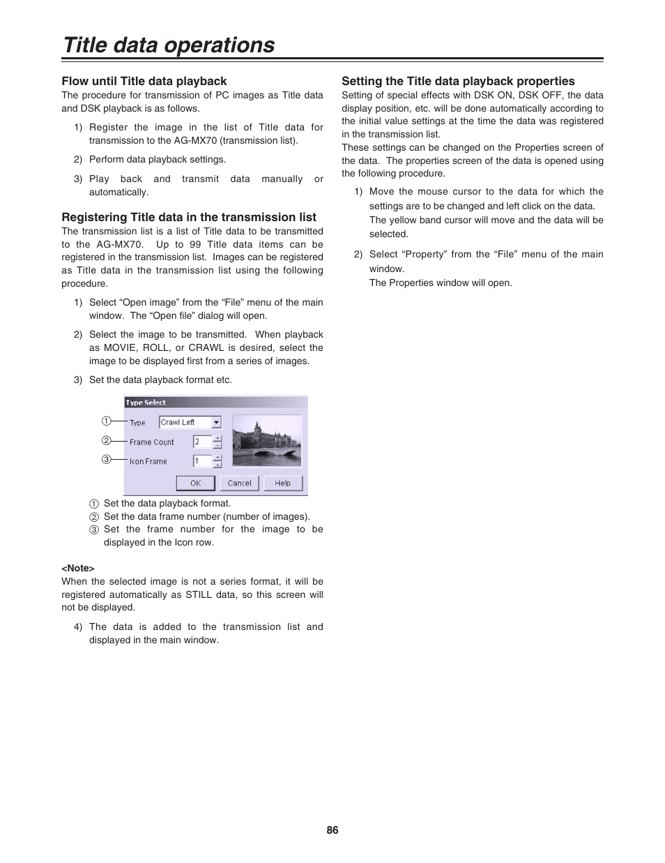 Title data operations | Panasonic AG-MX70 User Manual | Page 86 / 102