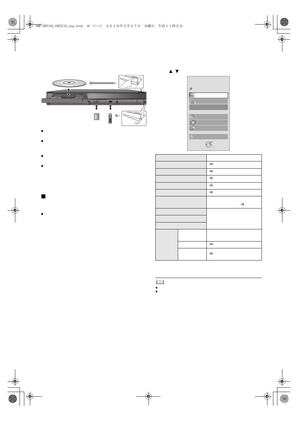 Playback, Inserting or removing media, Functions menu | Panasonic DMP-BDT105 User Manual | Page 16 / 48