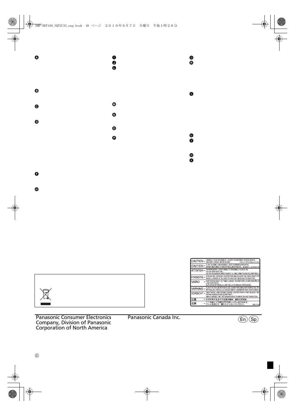 Index | Panasonic DMP-BDT105 User Manual | Page 48 / 48