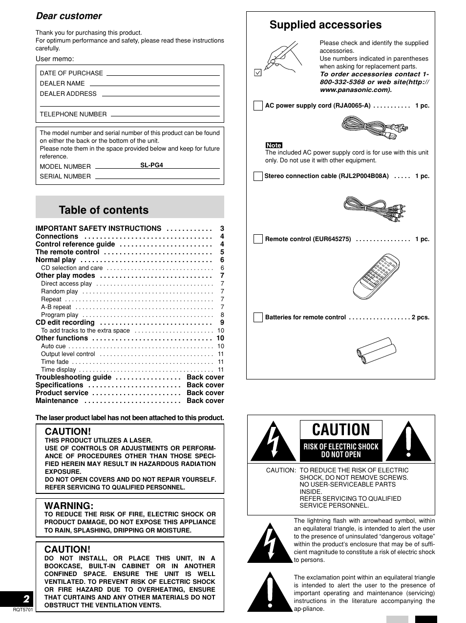 Panasonic SL-PG4 User Manual | Page 2 / 12