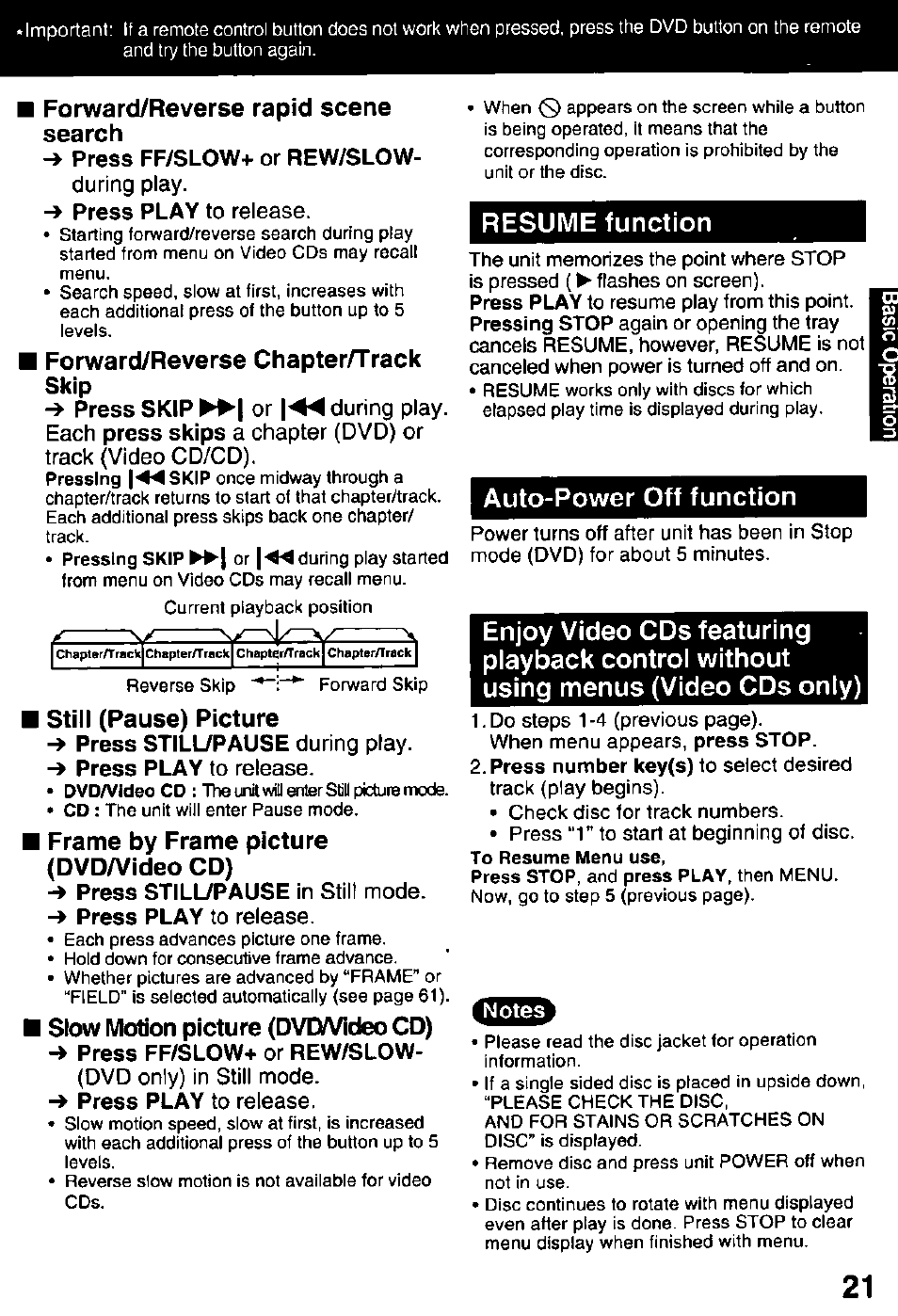 Press ff/slow+ or rew/slow, During play, Press play to release | Dvd only) in still mode | Panasonic OMNIVISION PV-DM2791 User Manual | Page 21 / 80