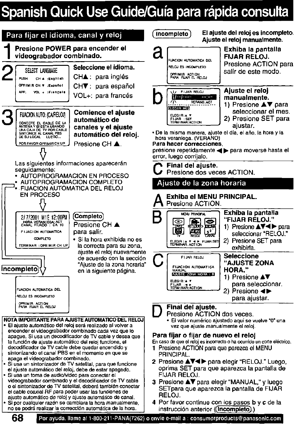 Spanish quick use guide/guia para rápida consulta | Panasonic OMNIVISION PV-DM2791 User Manual | Page 68 / 80