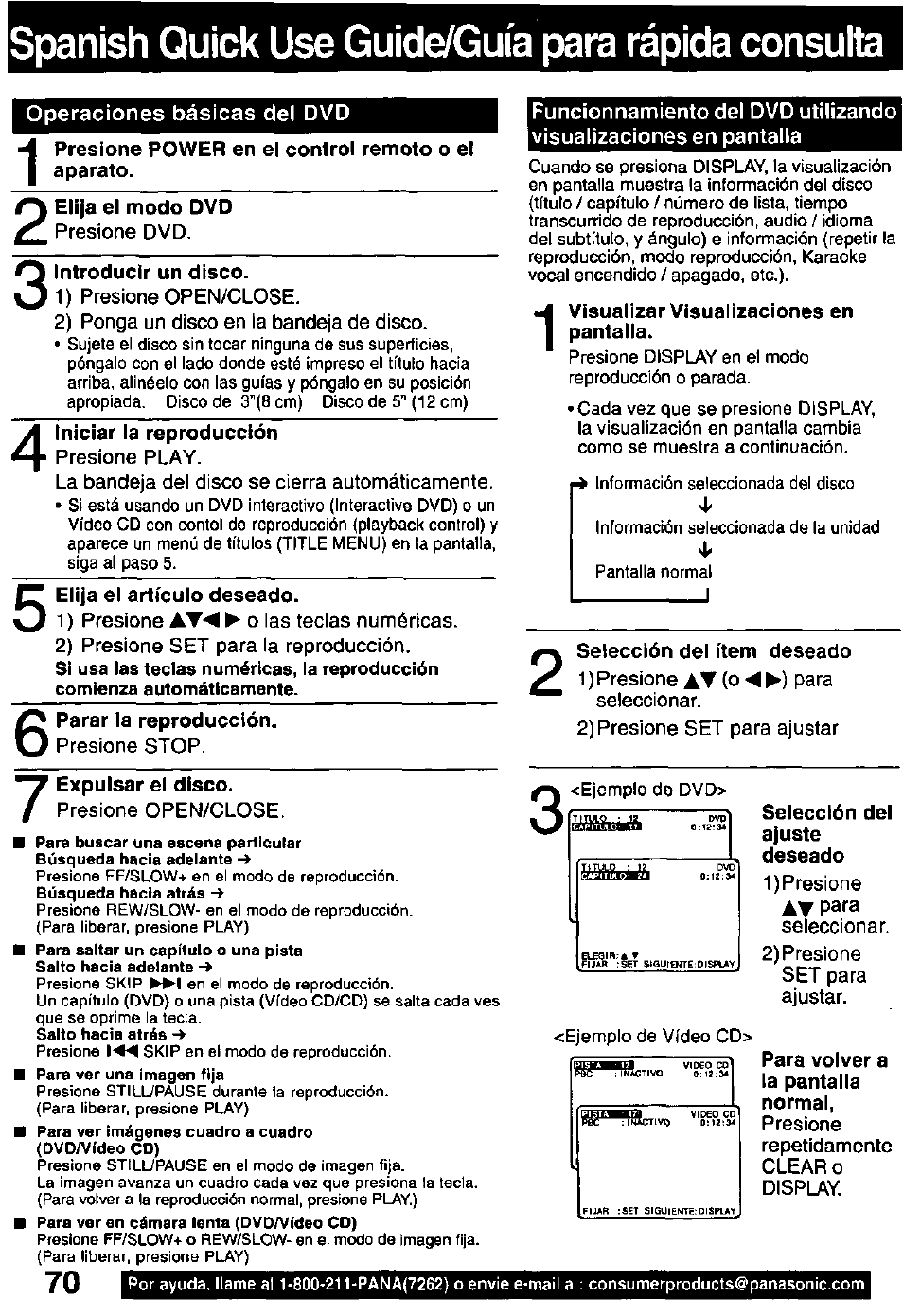 Spanish quick use guide/guia para rápida consulta | Panasonic OMNIVISION PV-DM2791 User Manual | Page 70 / 80