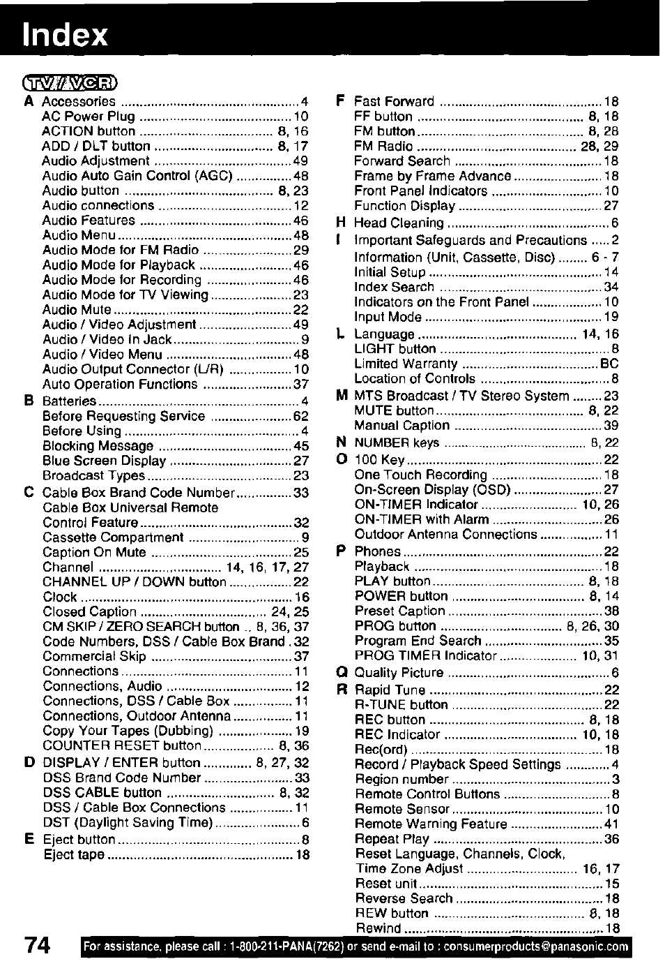 Index, Kwawbi | Panasonic OMNIVISION PV-DM2791 User Manual | Page 74 / 80