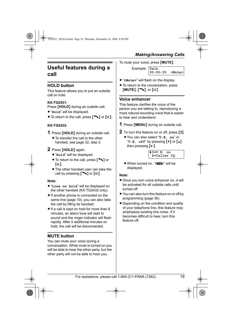 Useful features during a call | Panasonic KX-TG2432 User Manual | Page 19 / 72