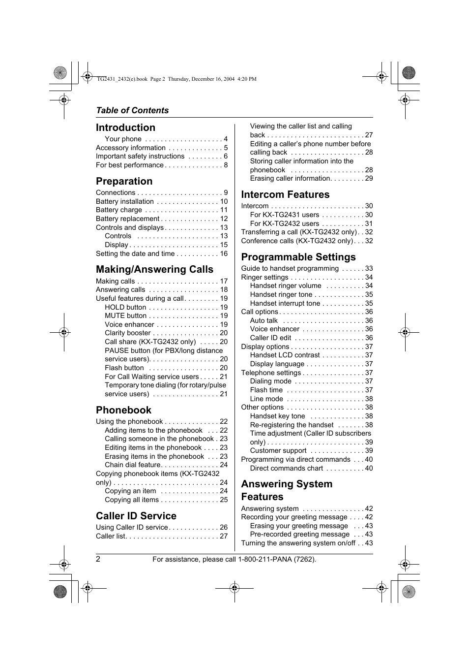 Panasonic KX-TG2432 User Manual | Page 2 / 72
