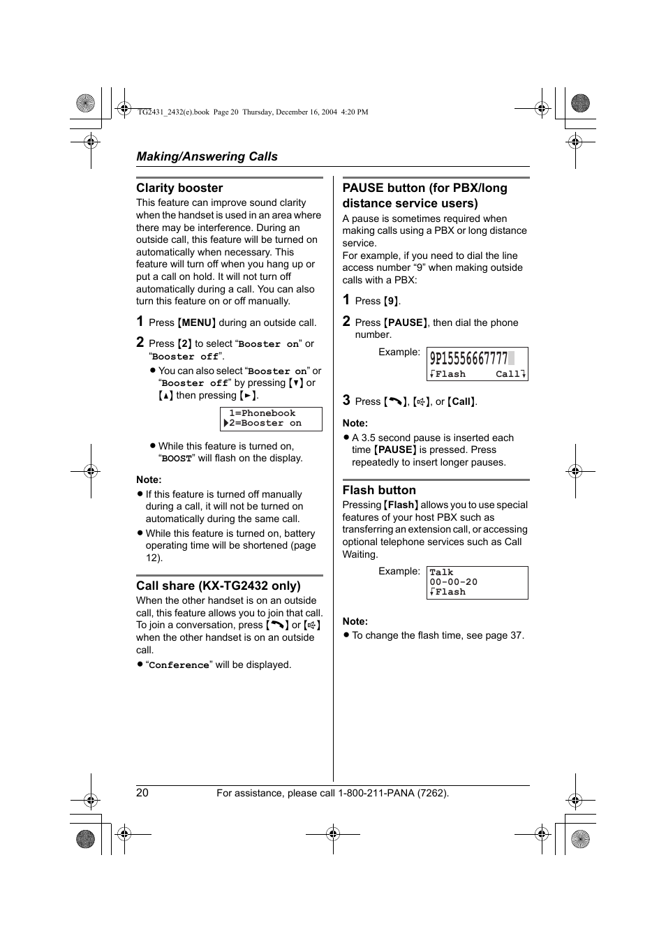 Panasonic KX-TG2432 User Manual | Page 20 / 72