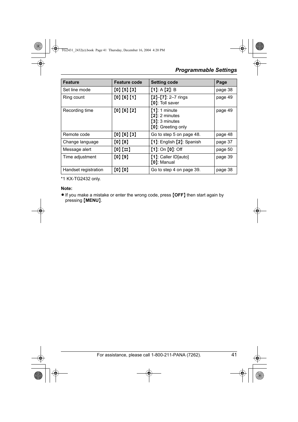 Panasonic KX-TG2432 User Manual | Page 41 / 72