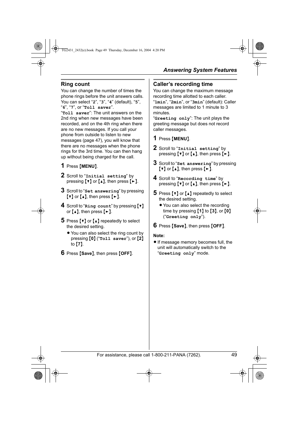 Panasonic KX-TG2432 User Manual | Page 49 / 72
