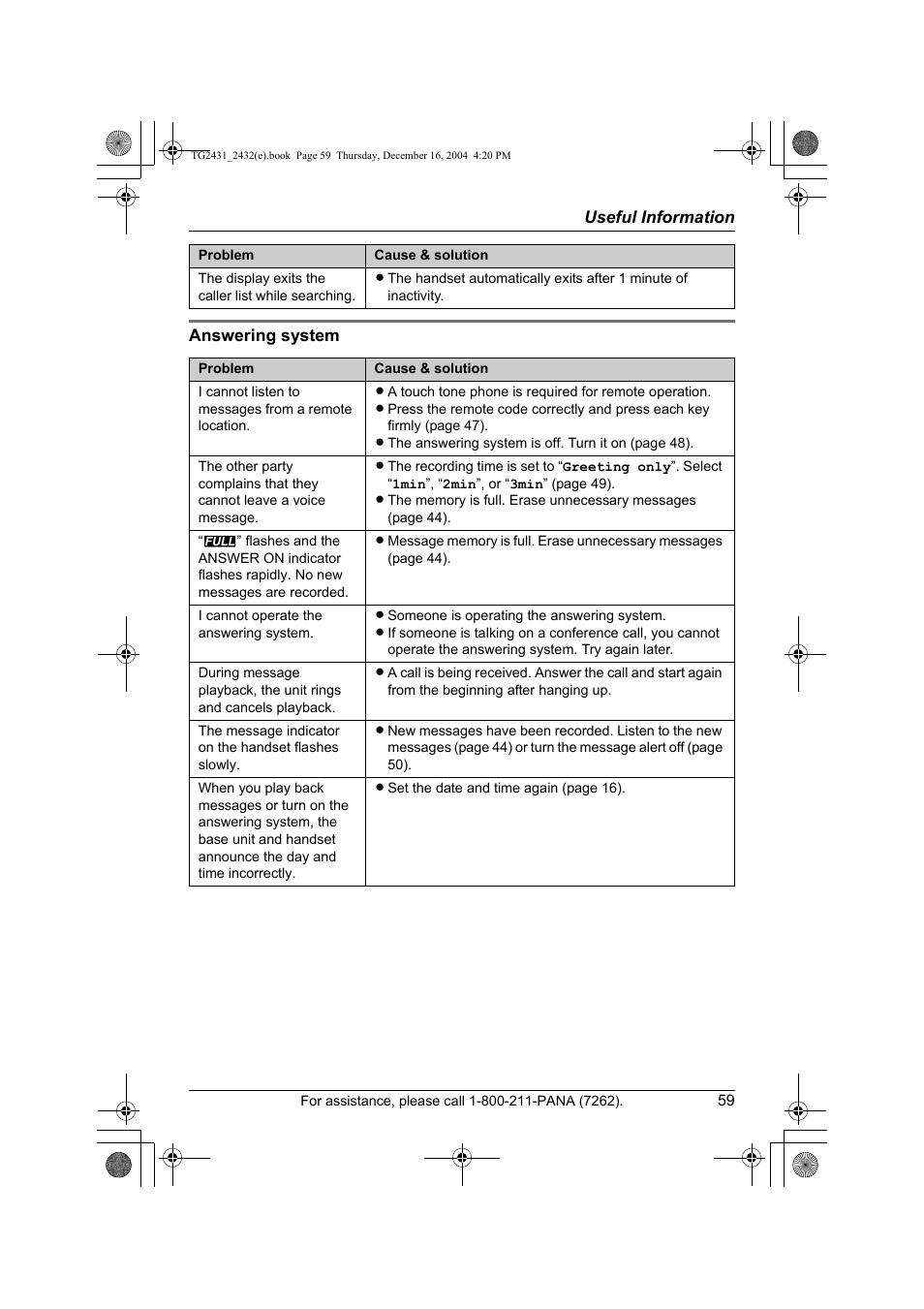 Panasonic KX-TG2432 User Manual | Page 59 / 72