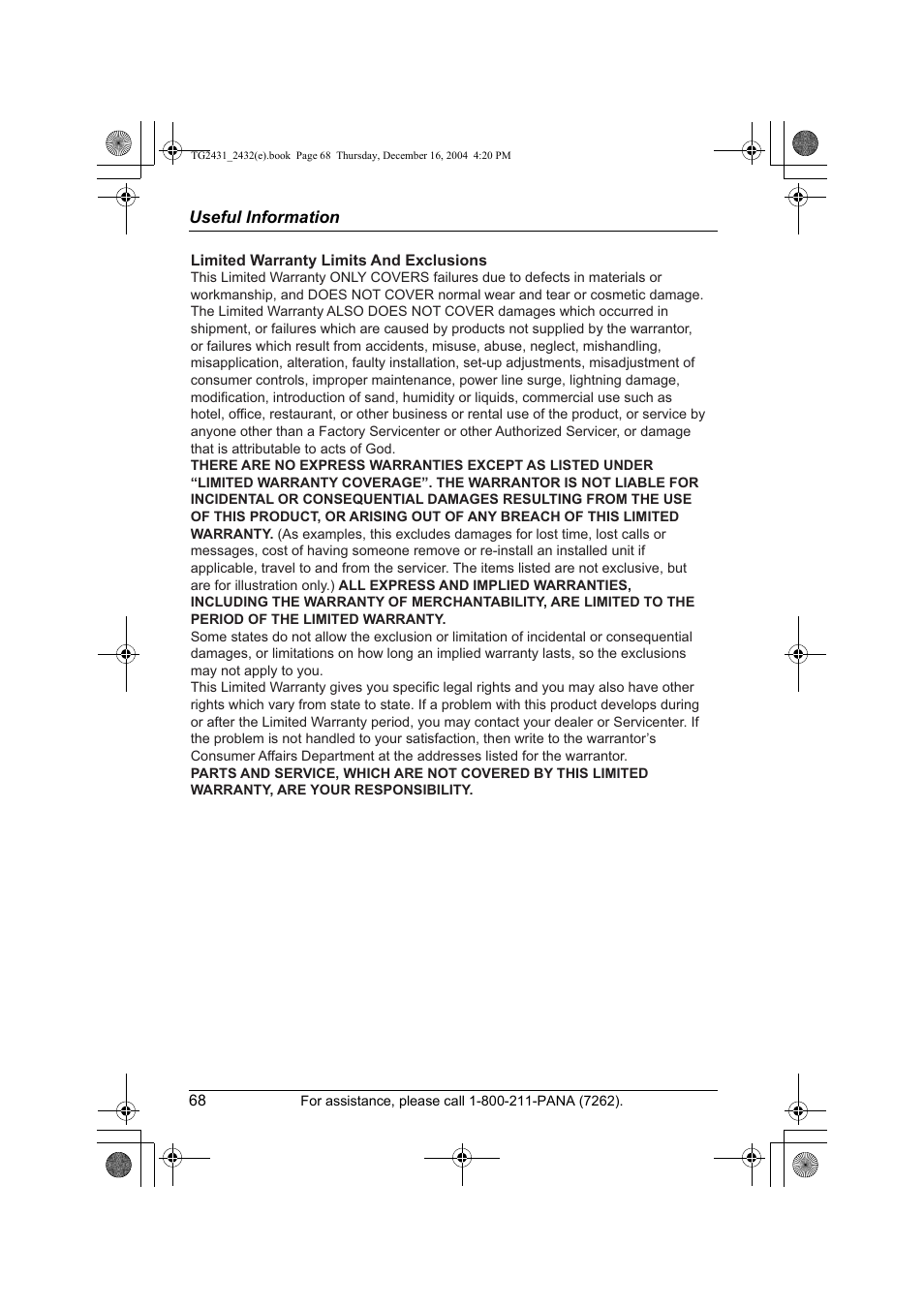 Panasonic KX-TG2432 User Manual | Page 68 / 72