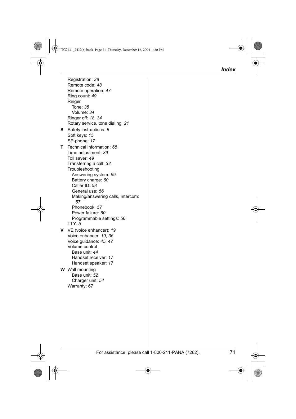 Panasonic KX-TG2432 User Manual | Page 71 / 72