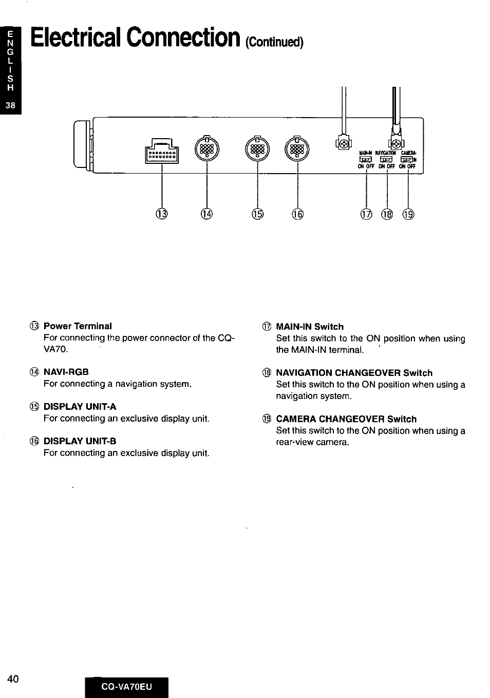 Electrical connection | Panasonic CQVA70EU User Manual | Page 40 / 44