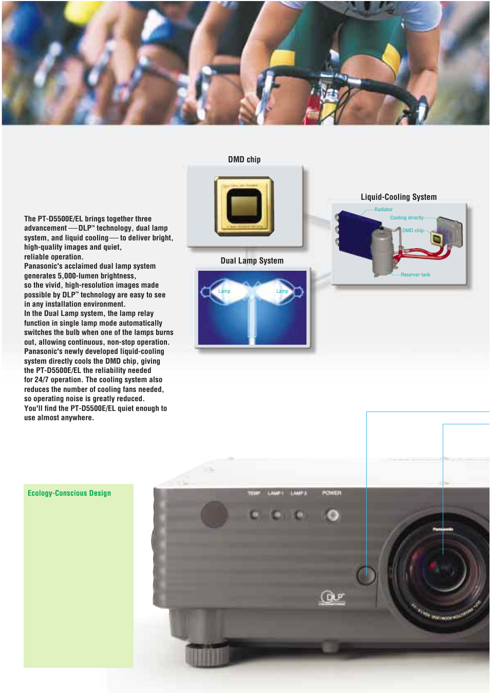 Liquid-cooling system dmd chip dual lamp system | Panasonic PT-D5500E User Manual | Page 3 / 6