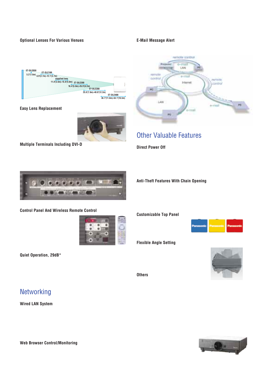 Other valuable features, Networking | Panasonic PT-D5500E User Manual | Page 5 / 6