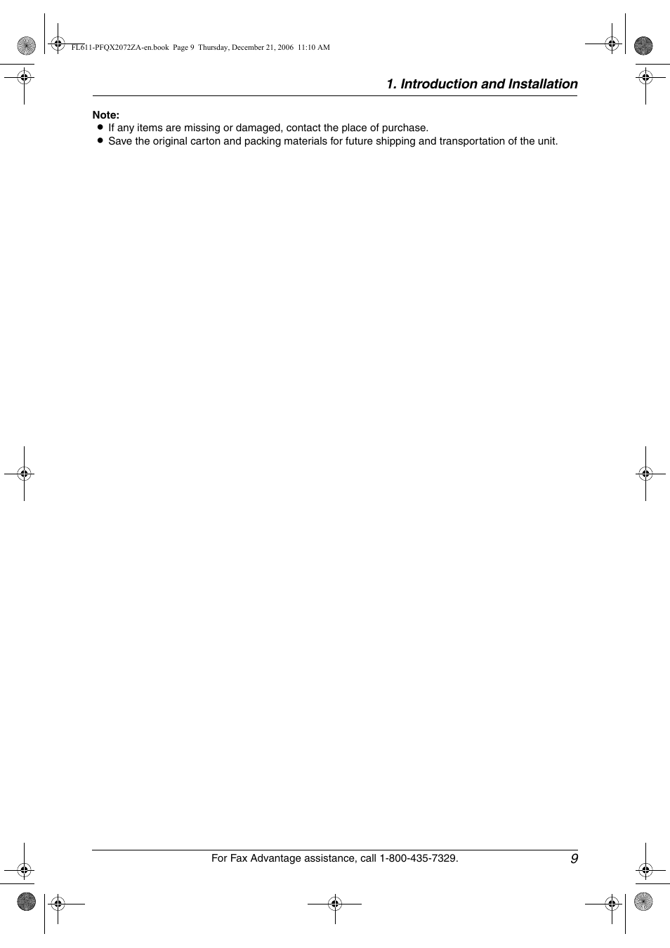 Introduction and installation 9 | Panasonic KX-FL611 User Manual | Page 11 / 86