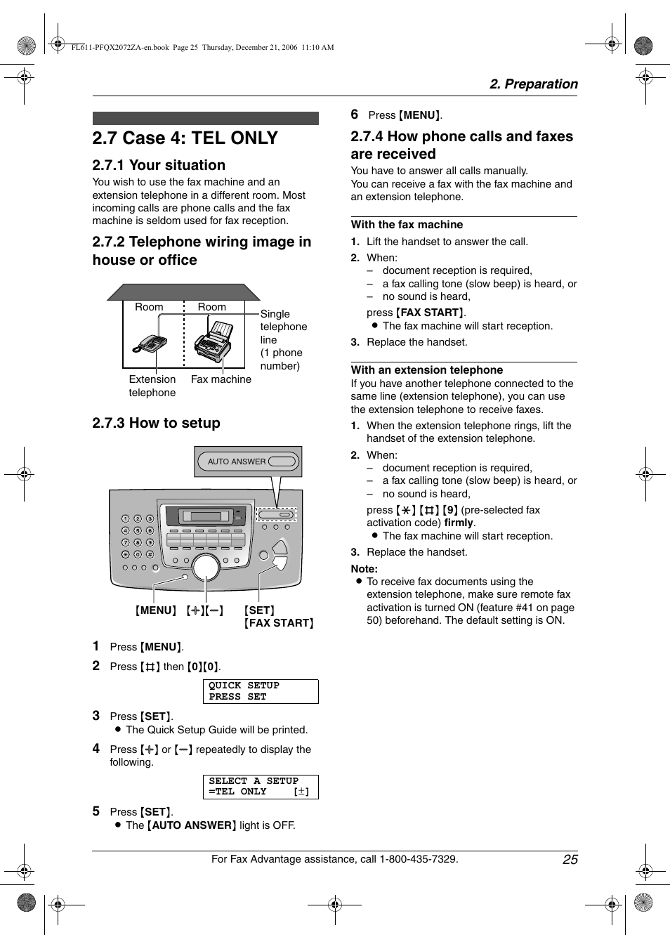 7 case 4: tel only, Case 4: tel only, 7 case 4: tel only | 1 your situation, 4 how phone calls and faxes are received | Panasonic KX-FL611 User Manual | Page 27 / 86