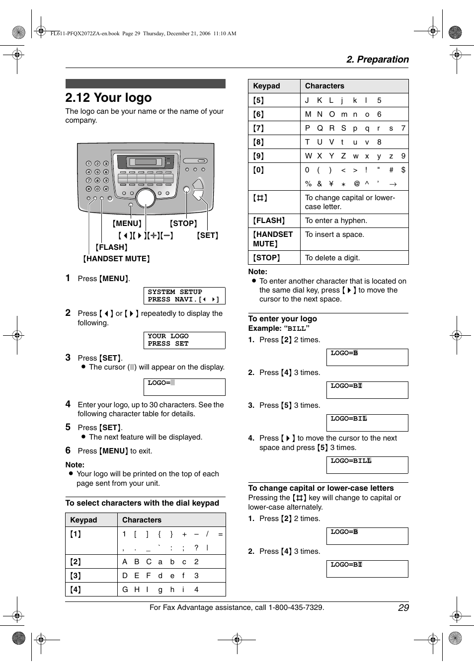 12 your logo, Your logo, 12 your logo | Preparation 29 | Panasonic KX-FL611 User Manual | Page 31 / 86